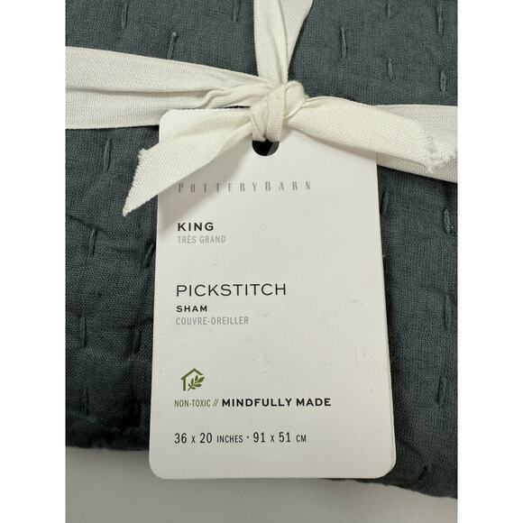 Pottery Barn Pick Stitch Cotton Linen Quilted King Sham‎ Sonoma Blue NEW NWT - Picture 8 of 10